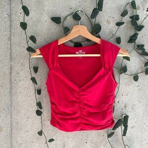 Ruched Cap Sleeve Top in Red